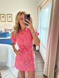 Wren Button Mini Dress- Pink/Orange