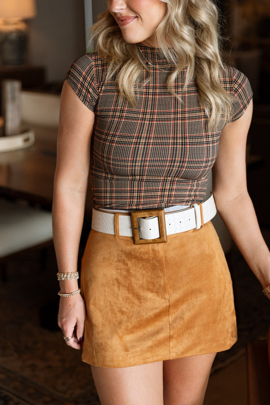 Suede Mini Skirt- Camel