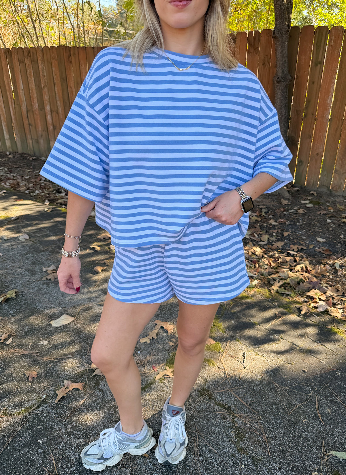 Quinn Striped Tee and Shorts Set- Blue/White