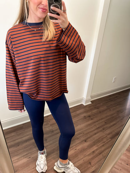 Hasley Striped Top- Brown/Navy