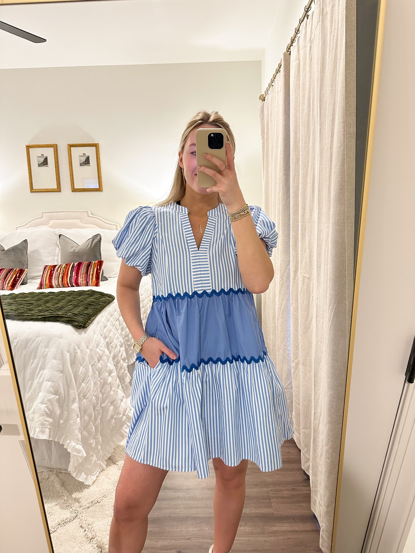 Jana Stripe Dress- Blue/White