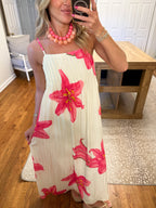 Capri Maxi Dress- Cream/Pink