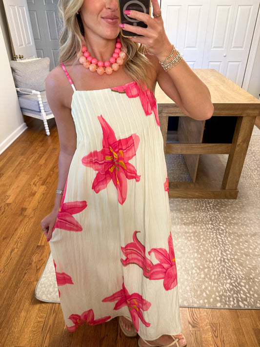 Capri Maxi Dress- Cream/Pink