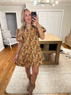 Lara Floral Mini Dress- Grey Rust