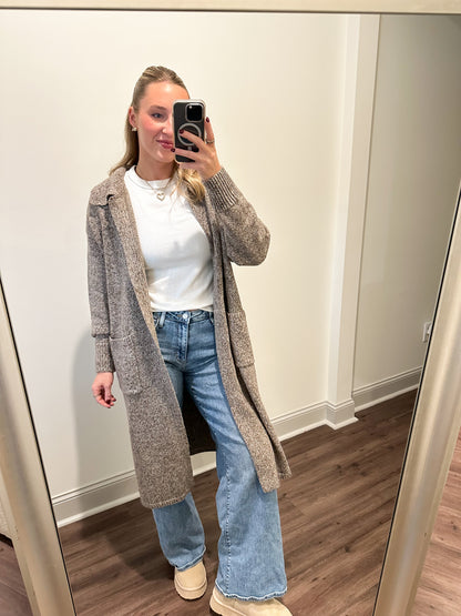 Collared Maxi Cardigan- Brown