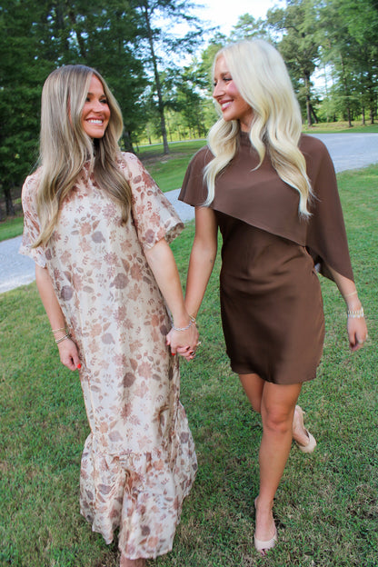 Annaleigh Mini Cape Dress- Brown