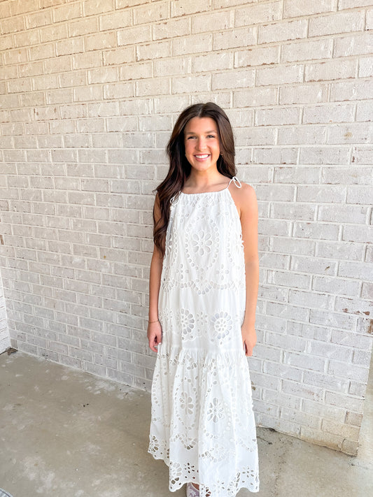 Elegant Eyelet Maxi- White