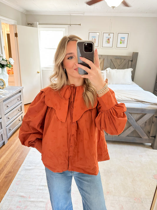 Scallop Collar Blouse- Terracotta