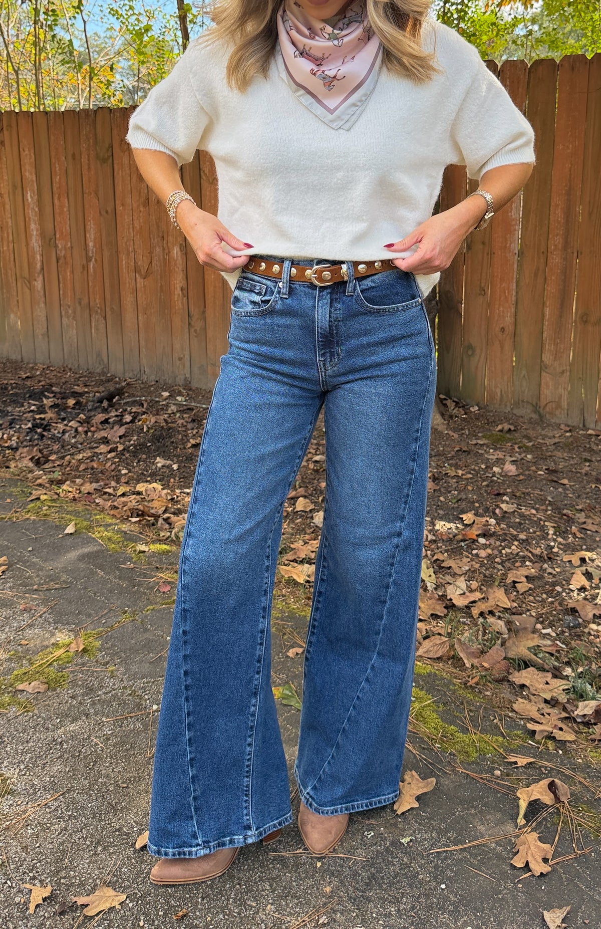 Full Length Twisted Seam Wide Leg - Dark Denim