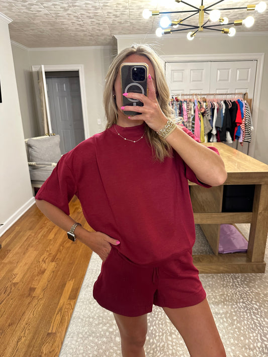 Taylor Scuba Shorts Set- Cabernet