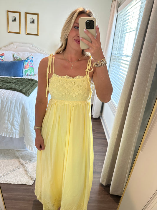 Eyelet Lace Midi- Yellow