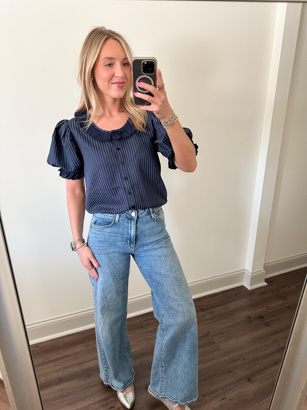 Navy Pinstripe Top