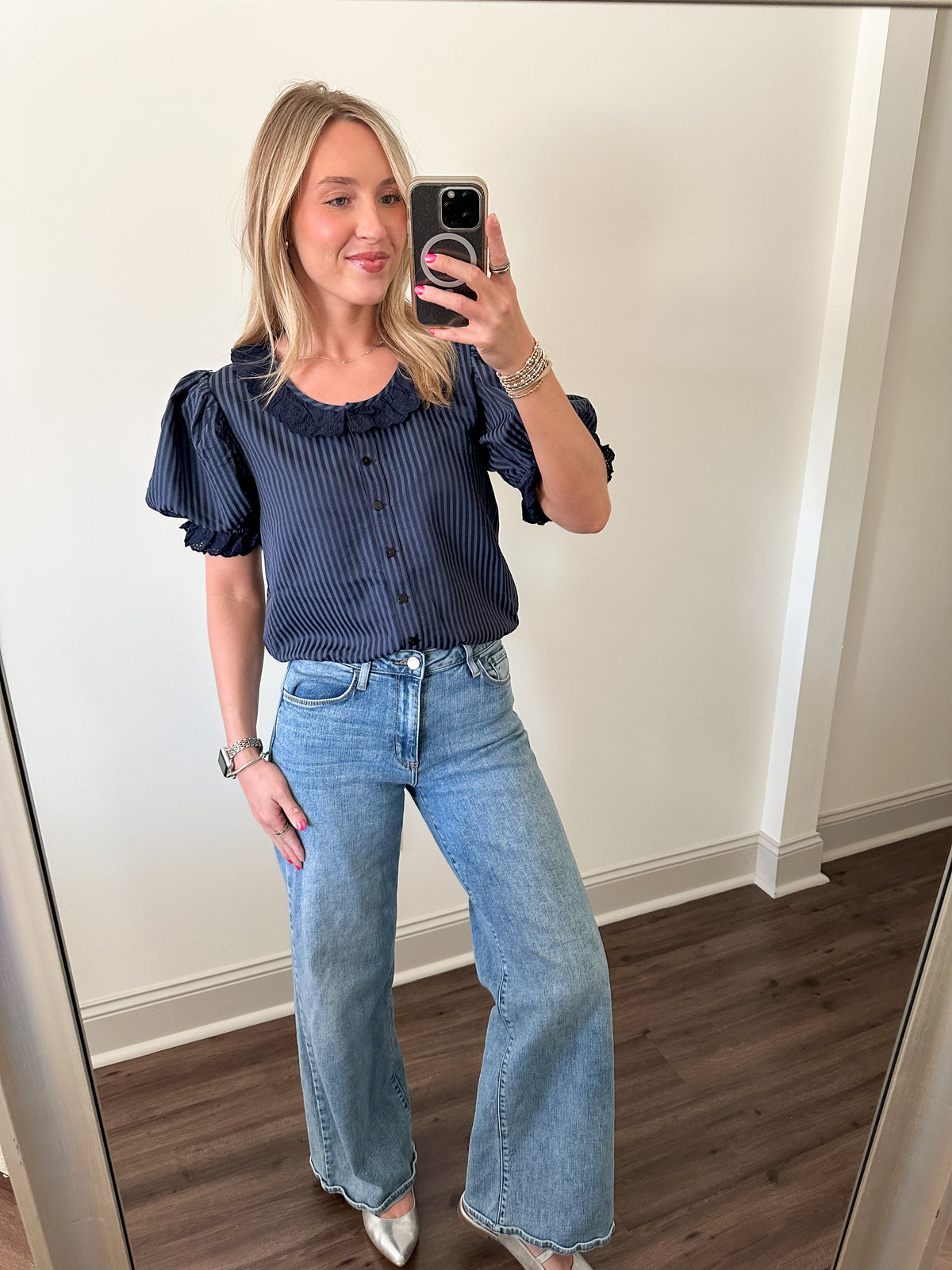 Navy Pinstripe Top