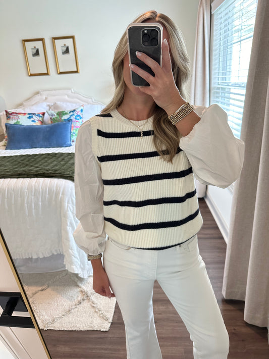 Stripe Poplin Mixed Top