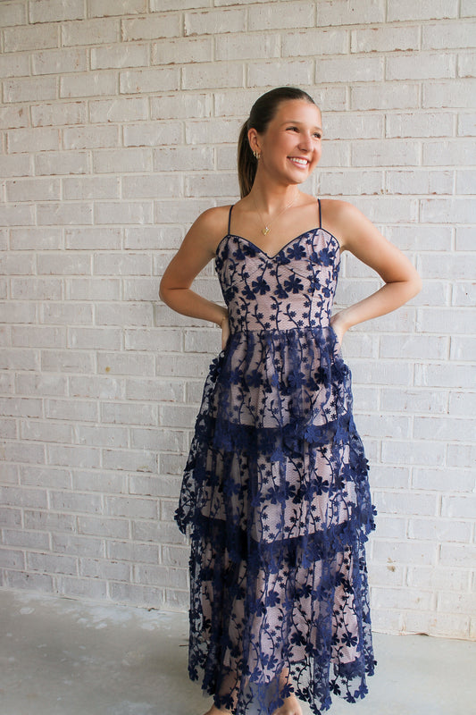 Crochet Layered Midi- Navy