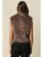Cameron Leopard Faux Fur Vest- Brown