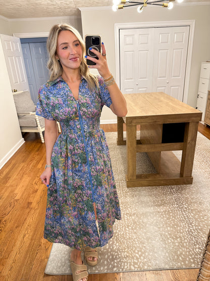 The Garden Zip Dress- Blue