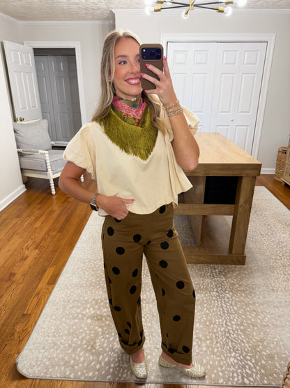 Aliyah Polka Dot Barrel Pants- Brown
