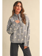 Hayden Polka Dot Zipper Jacket- Grey/Cream