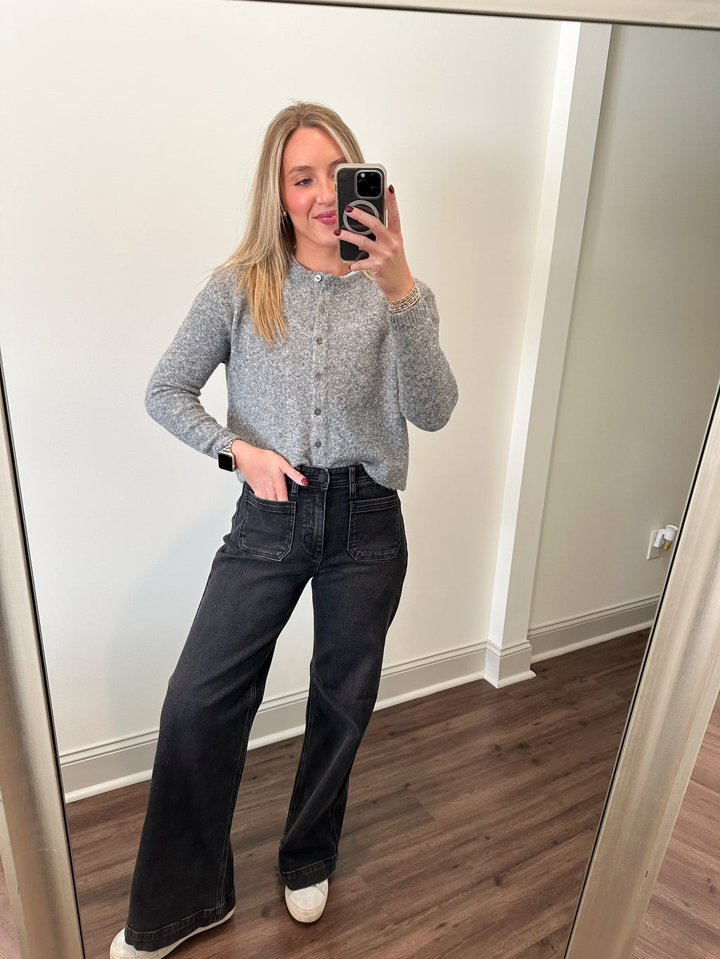 Lucy Button Top- Heather Grey