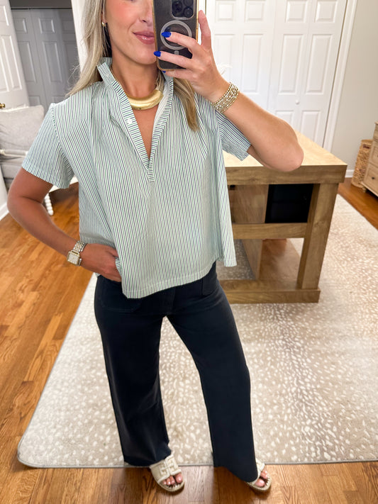 Bethany Stripe Top- Green/Blue