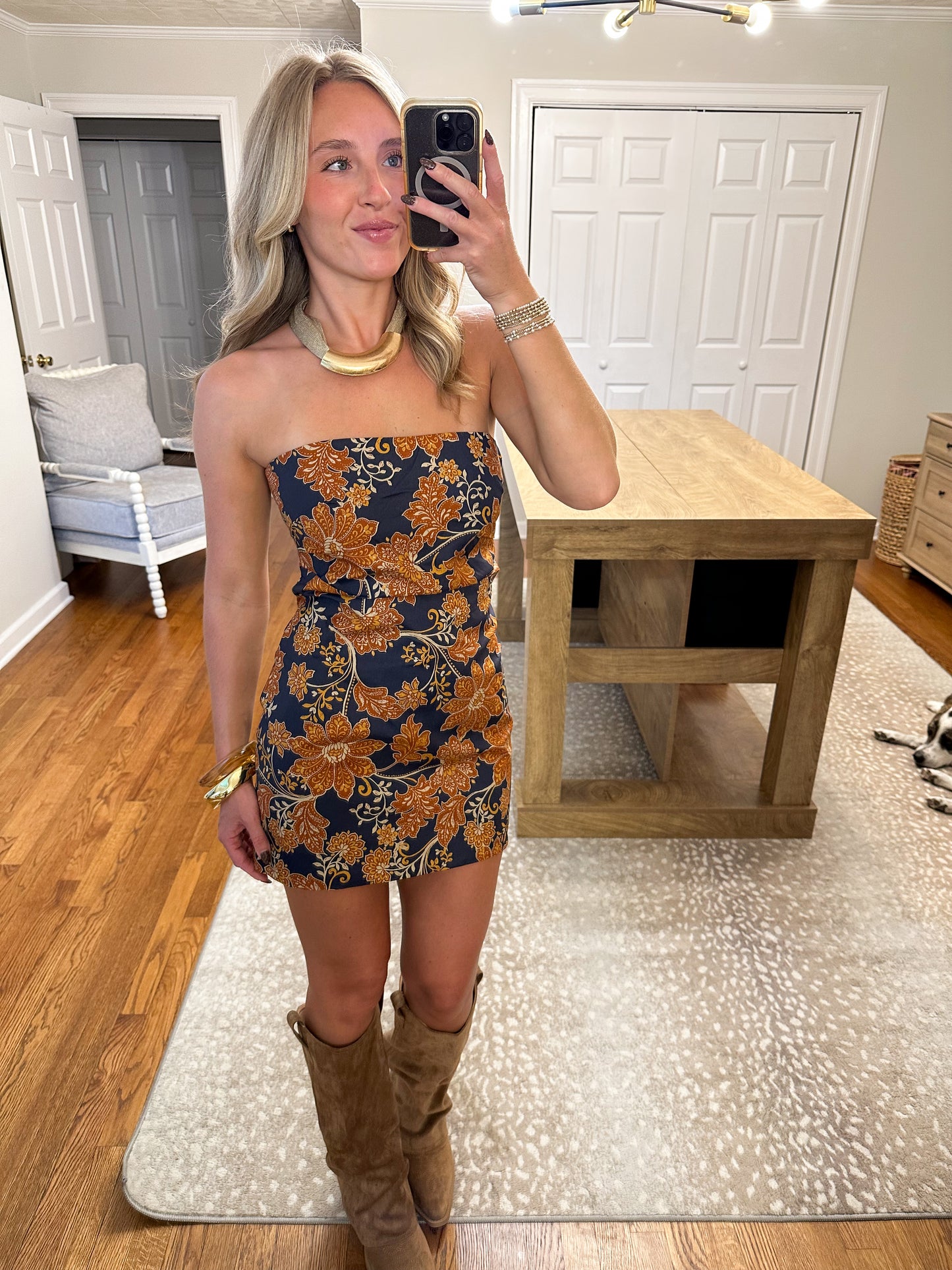 Emmeline Mini Dress- Navy/Orange