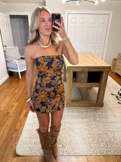 Emmeline Mini Dress- Navy/Orange