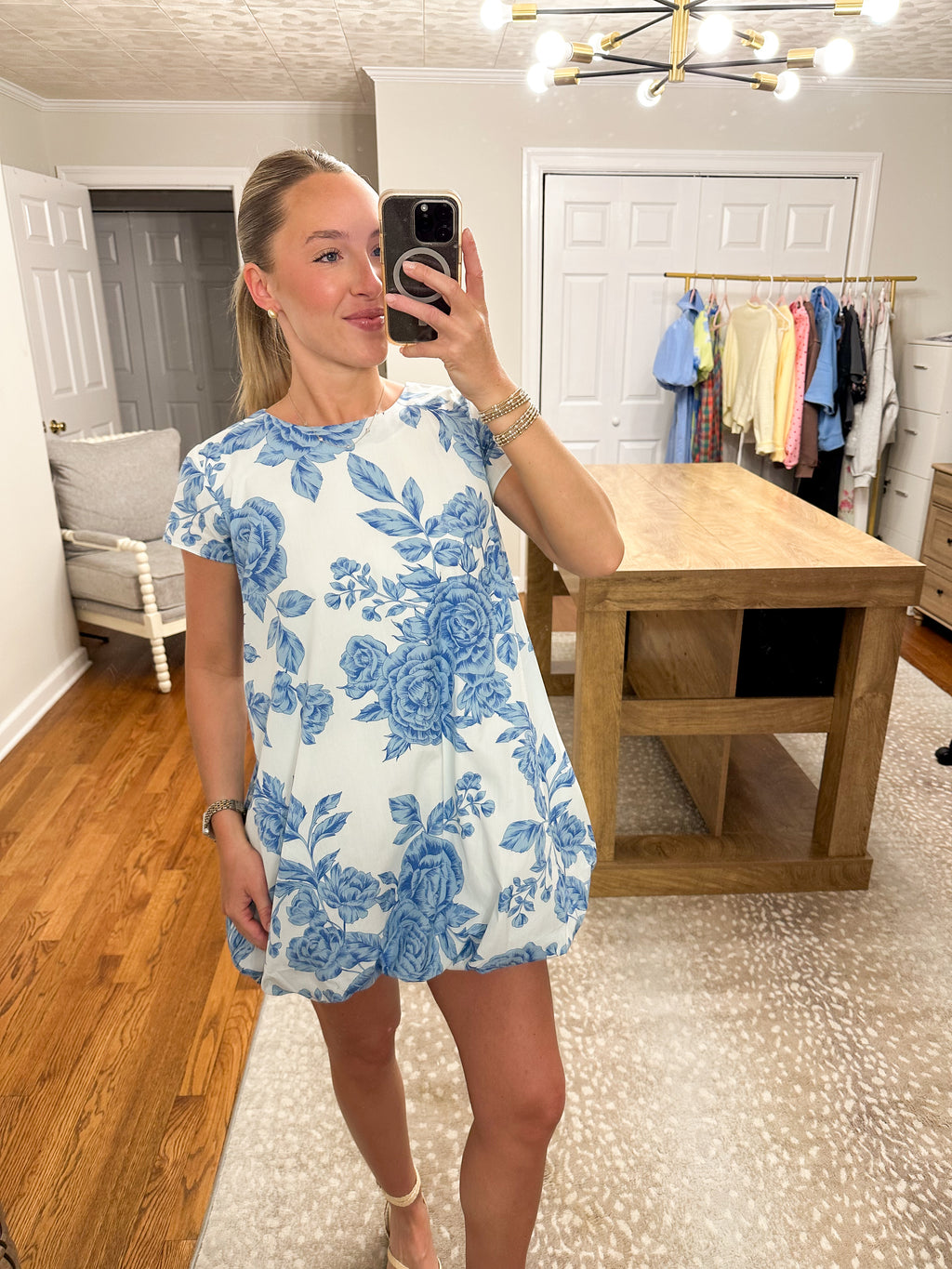 Clara Blue Rose Bubble Mini Dress