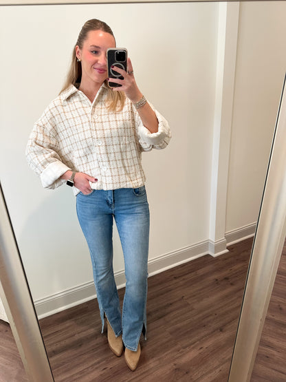 Tweed Plaid Jacket- Cream