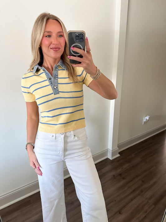 Shyla Striped Top- Butter/Blue