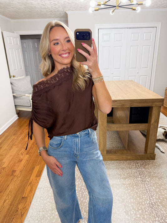 Maeve Lace Trim Top- Chocolate
