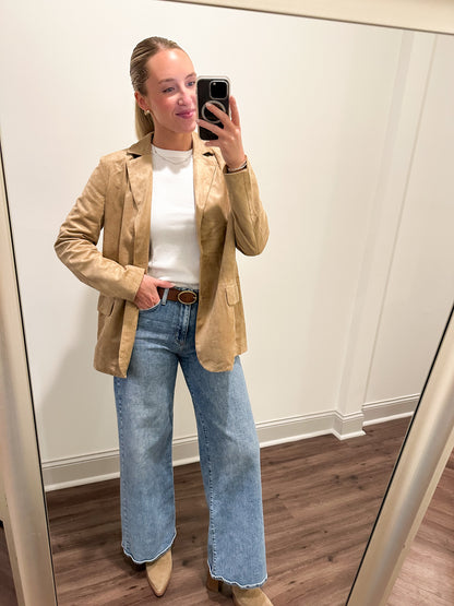 Suede Blazer Jacket- Taupe