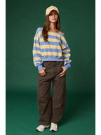 Lily Striped Off Shoulder Sweatshirt- Blue/Yellow