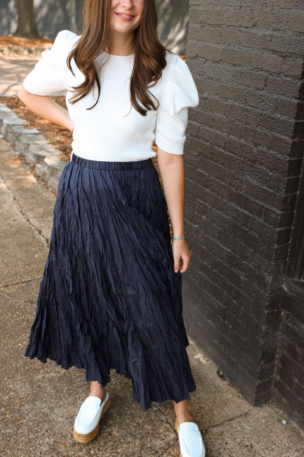 Crinkled Maxi Skirt- Navy