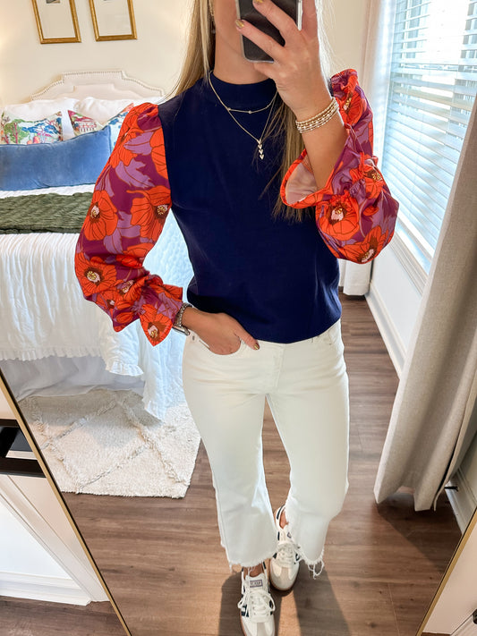 Orange Floral Sleeve Top