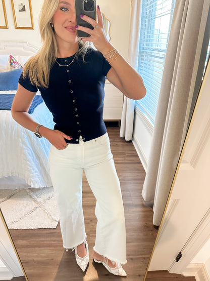 Laken Button Top- Navy