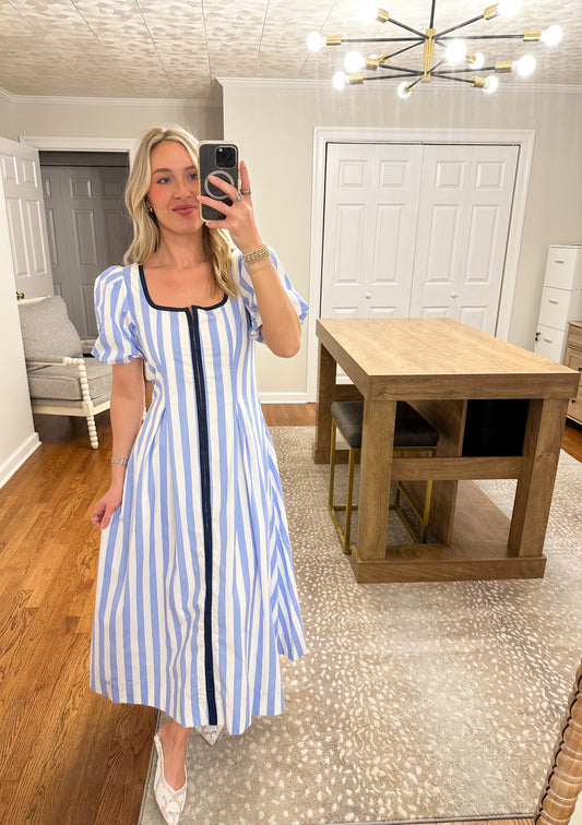 Nova Stripe Midi Dress- Blue/White