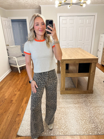 Lynn Stripe Ringer Tee- Orange