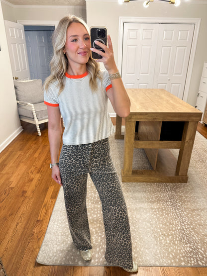 Lynn Stripe Ringer Tee- Orange