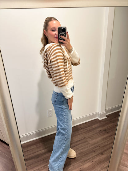 Tennie Stripe Hoodie- Ivory/Mocha