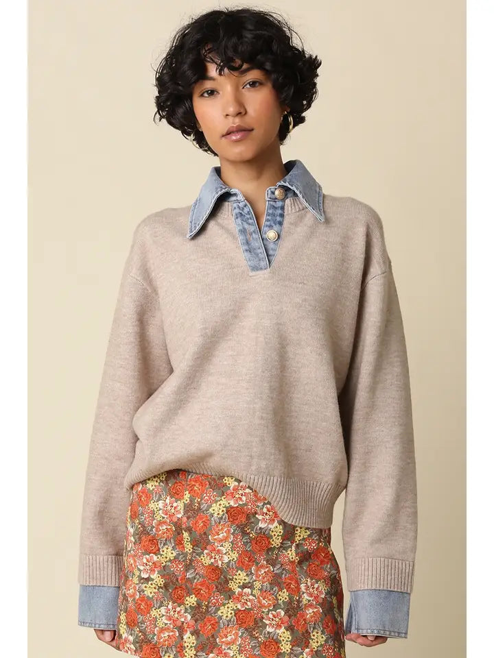 Sofia Collared Sweater- Khaki
