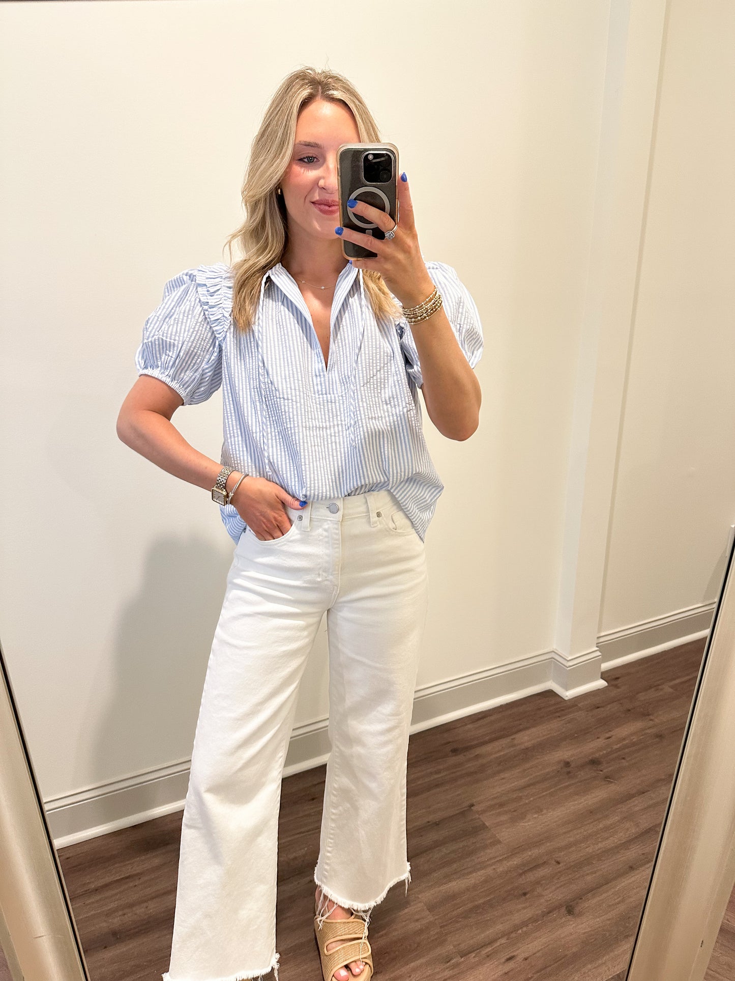 Selina Puff Sleeve Keyhole Blouse