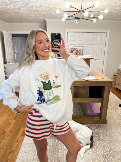 Teddy Bear Golf Embroidered Mockneck Sweatshirt