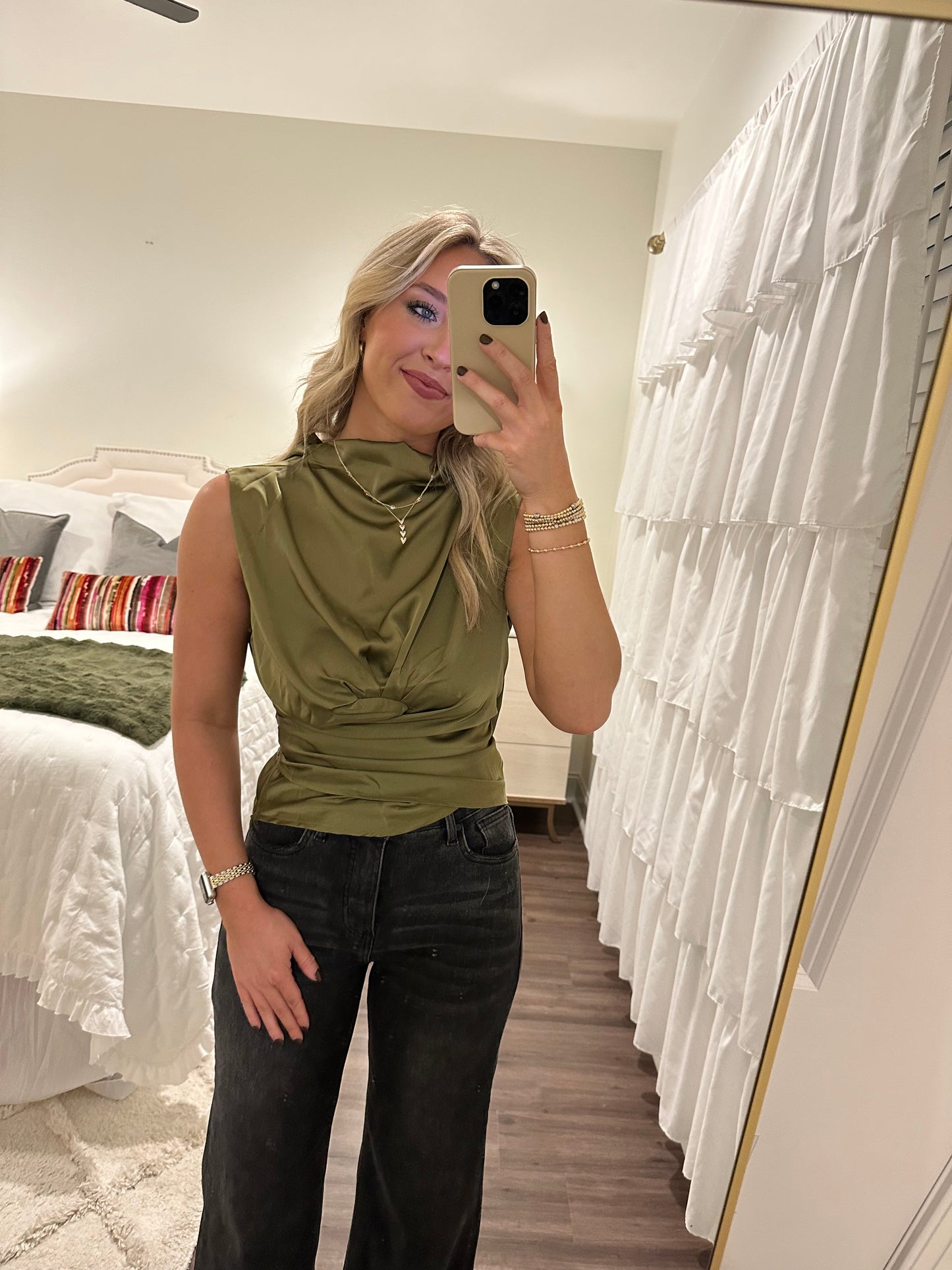 Satin Olive Top