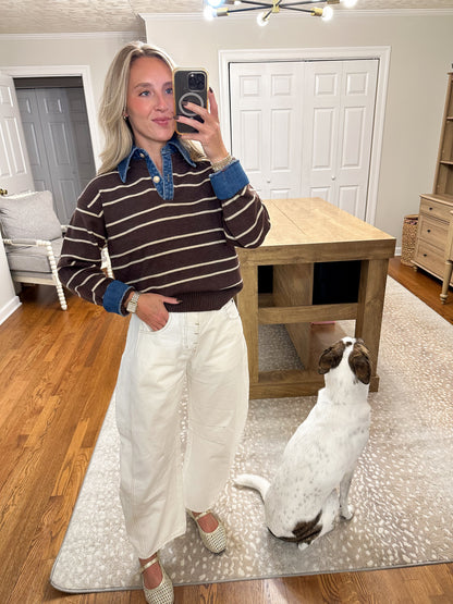 Sofia Stripe Collared Sweater- Brown