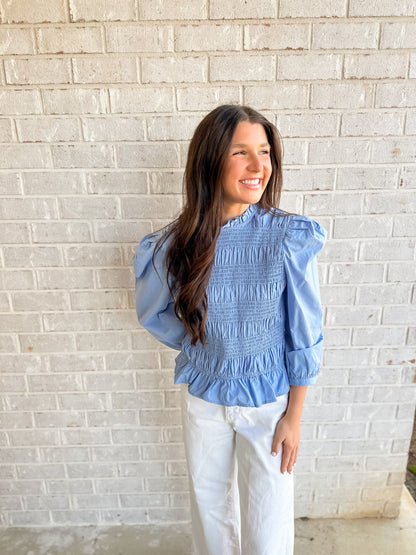 Brittany Smocked Top- Blue