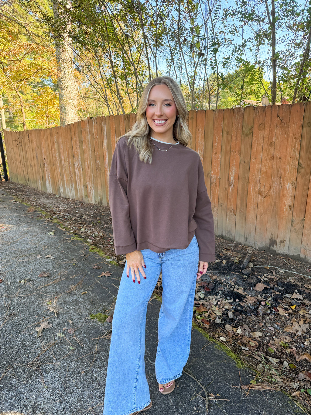 Jamie Contrast Layered Knit Tee- Brown