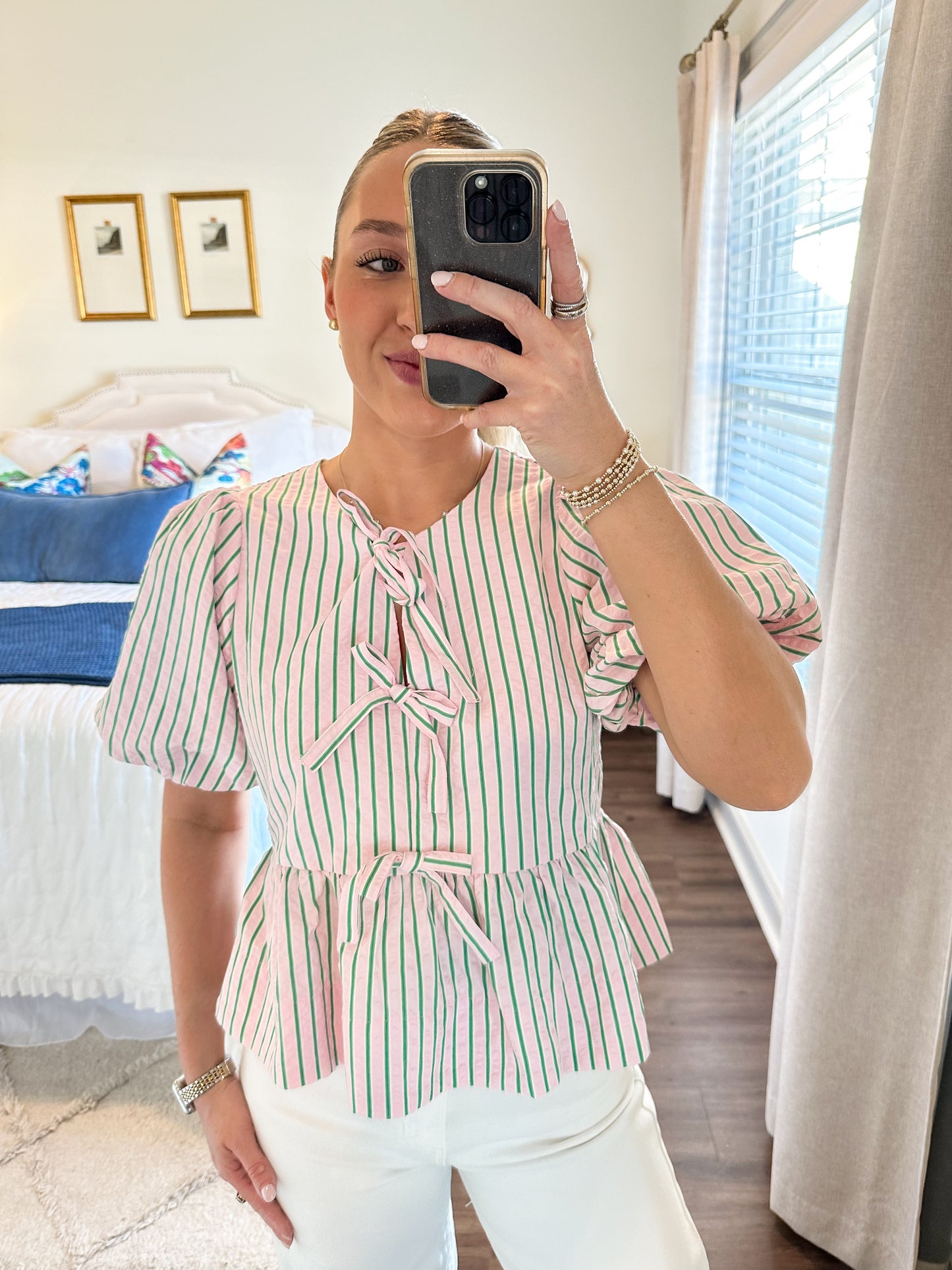 Sadie Stripe Top- Pink/Green