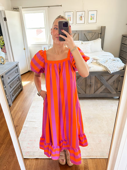 Sweet Stripes Maxi- Pink/Orange