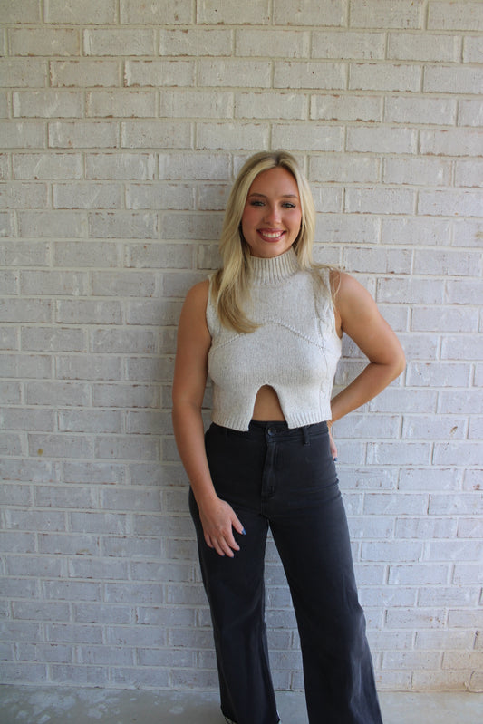 Cut Out Crop Sweater- Oatmeal